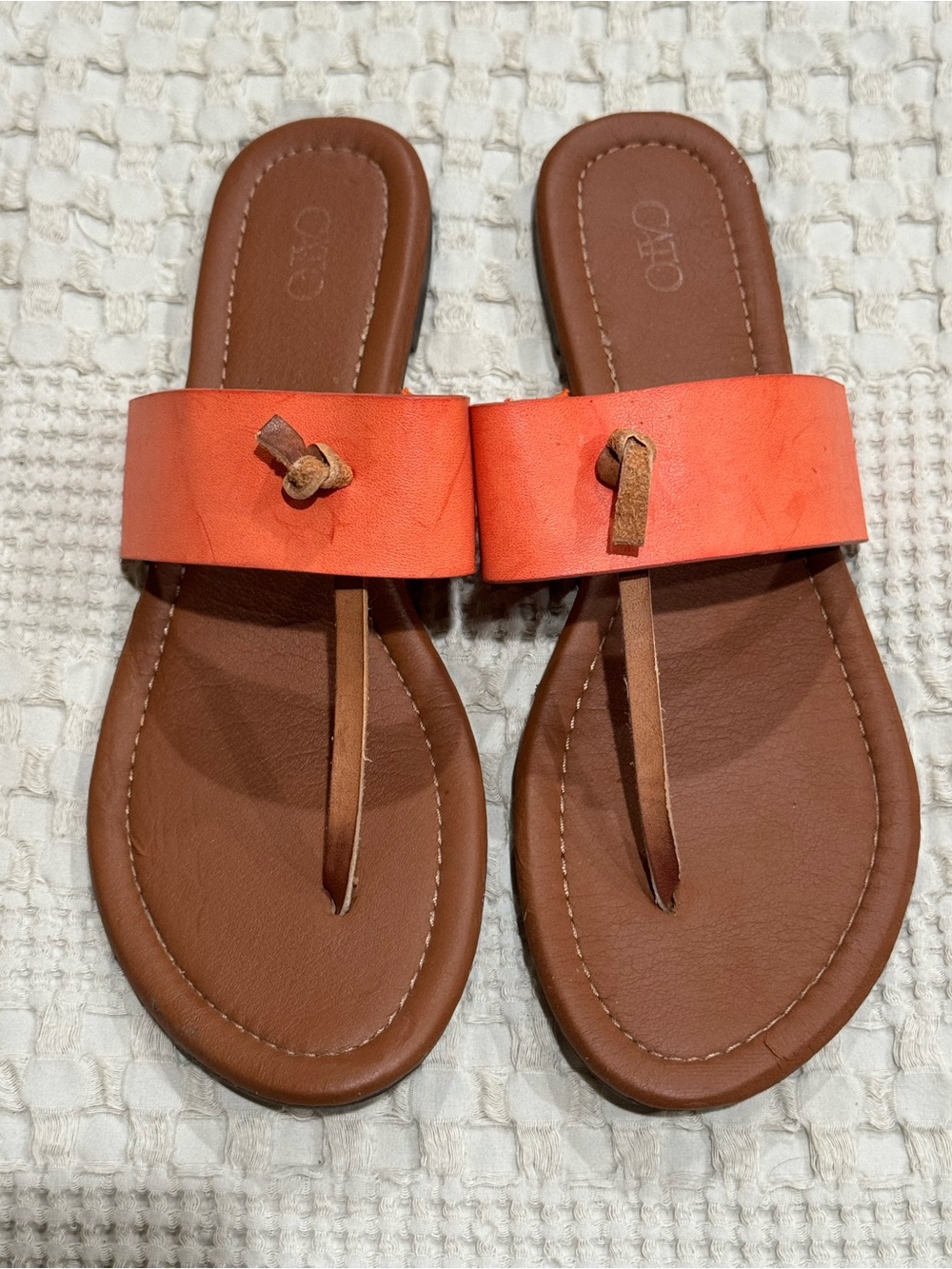 CATO Leather Toe-Post Sandals in Orange - Women